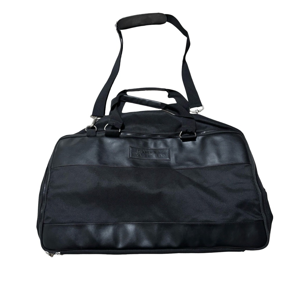 Harley-Davidson Leather And Nylon Insert Suitcase/Duffel Bag w/ Strap BLACK